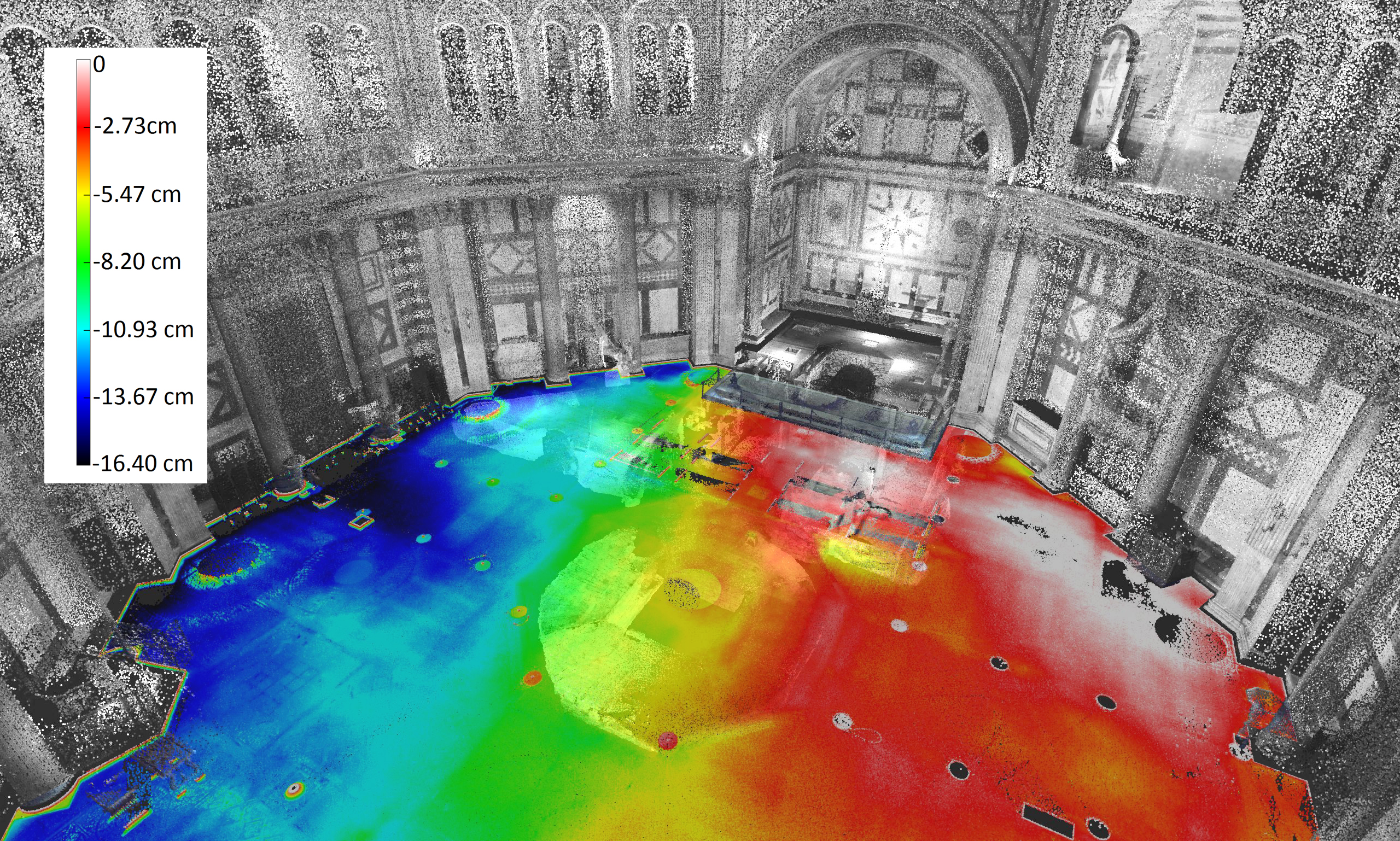 Thermal imaging show the floor of the Baptistery is not level